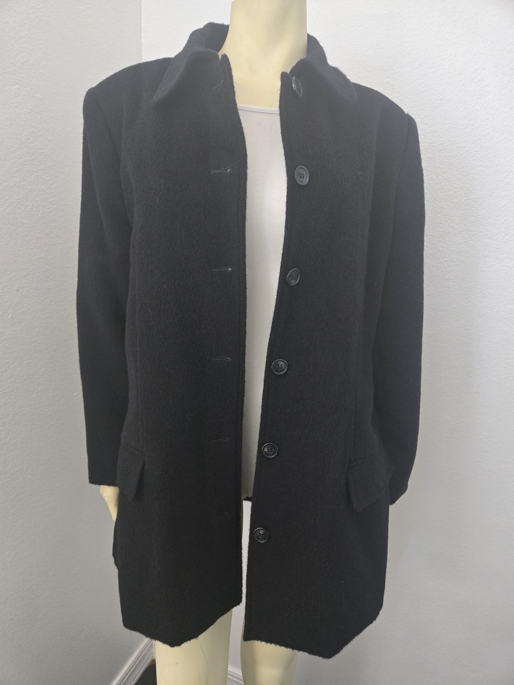 Vintage Harve Benard Black Wool/Alpaca Single-Breasted Pea Coat Size 16